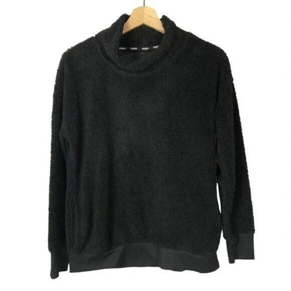 RBX Black Faux Fur Sherpa Fleece Cowl Neck Pullover Sweatshirt M - Picture 1 of 2